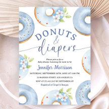 Blaue Donuts und Windeln Junge Baby Shower Einladu