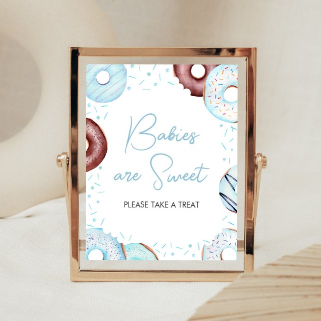 Blaue Donuts und Windeln Kinder sind süß Poster (Donuts and Diapers Baby Shower Babies are Sweet Sign)
