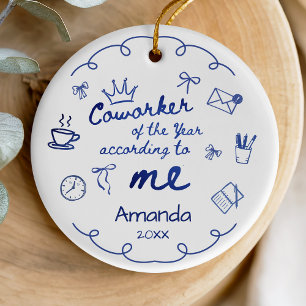 Blaue Doodle-Handzeichnung lustiger Arbeitskollege Keramik Ornament