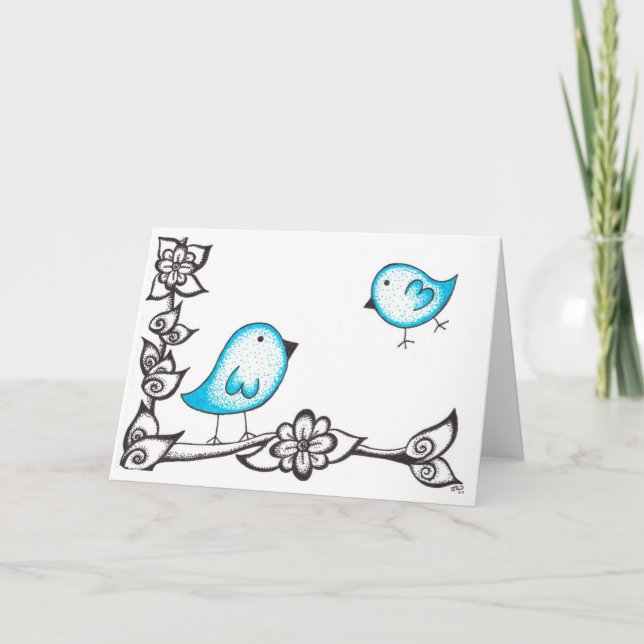 Blaue Dotty Vogel-Gruß-Karte Karte (Vorderseite)