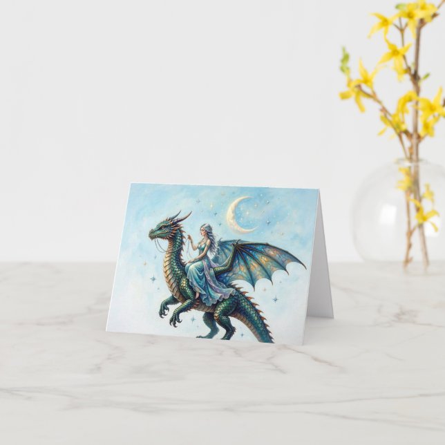 Blaue-Drache-Fee-Jeder-Anlass Karte (Gelbe Blume)