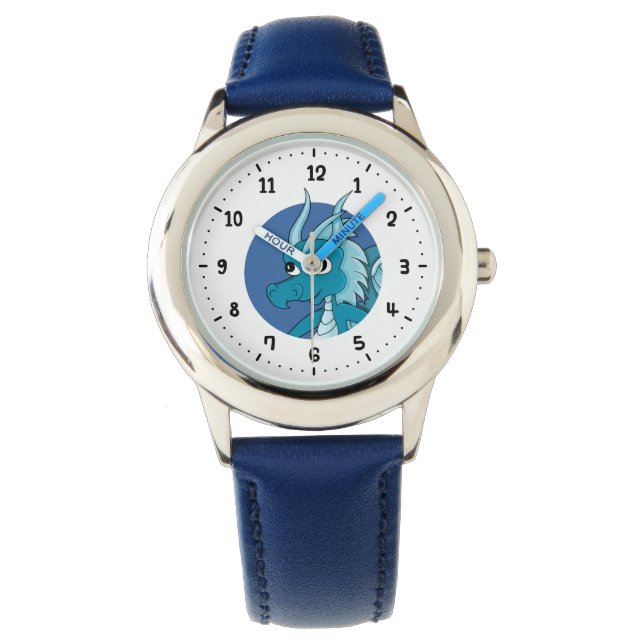 Blaue Drachen-Cartoon-Uhr Armbanduhr (Vorderseite)