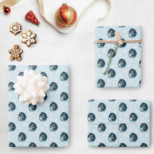  Blaue Drachen-Zauberin Schneeflocken Geschenkpapier Set