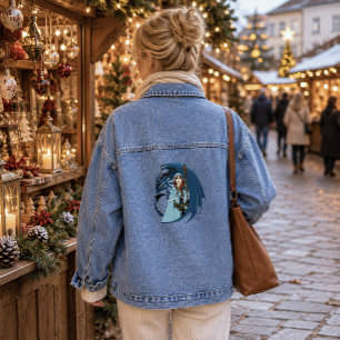 Blaue Drachen-Zauberin Schneeflocken Jeansjacke