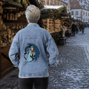 Blaue Drachen-Zauberin Schneeflocken Jeansjacke
