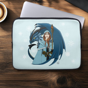 Blaue Drachen-Zauberin Schneeflocken Laptopschutzhülle