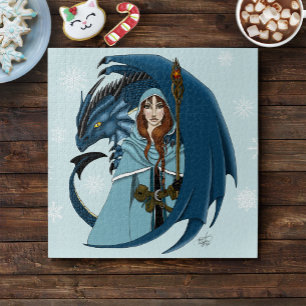 Blaue Drachen-Zauberin Schneeflocken Puzzle