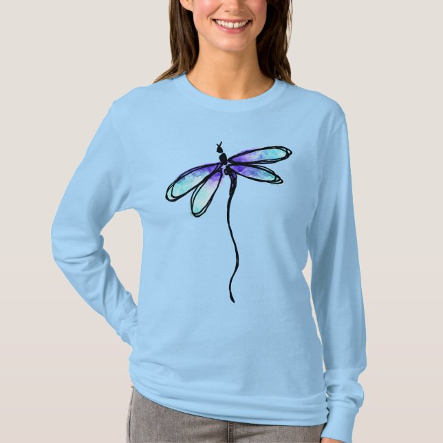 Blaue Dragonfly Abstrakte Kunst zu tragen T-Shirt (Vorderseite)