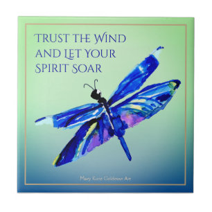 Blaue Dragonfly mit Inspiration Lasse deinen Geist Fliese