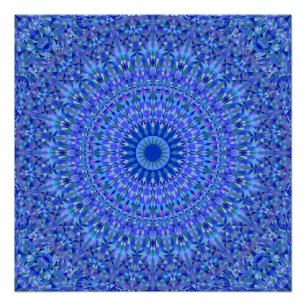 Blaue Dreieck-Kaleidoskop-Mandala Poster