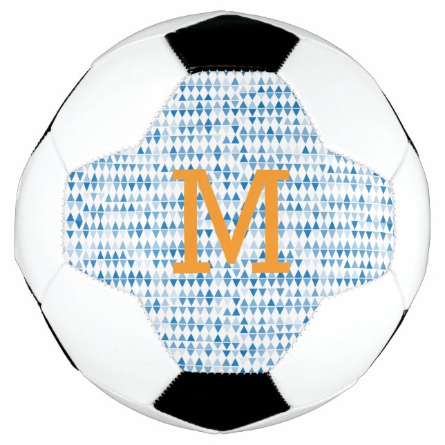 Blaue Dreiecks-Muster-Fußball – Monogramm Fußball (Vorderseite)