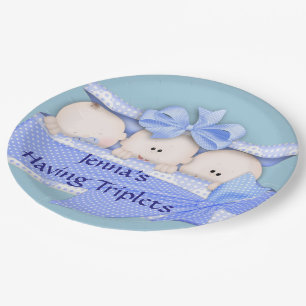 Blaue Drillinge Baby Shower Party Papier Teller