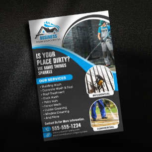 Blaue Druckwäsche Hochdruckreinigung Hauswäsche Flyer
