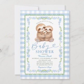 Blaue Dschungel-Aquarell-Faultier-Baby-Party Einladung