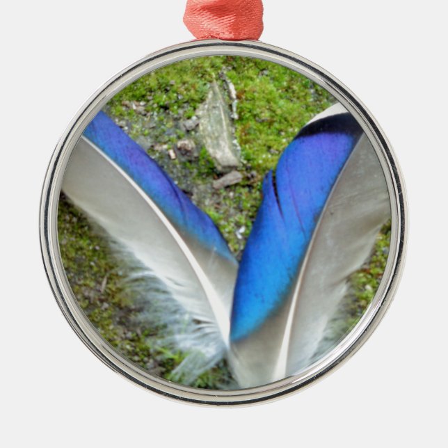 Blaue Duckfedern, Tier, Vogel Ornament Aus Metall (Vorne)