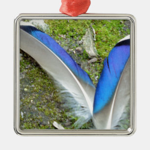 Blaue Duckfedern, Tier, Vogel Ornament Aus Metall