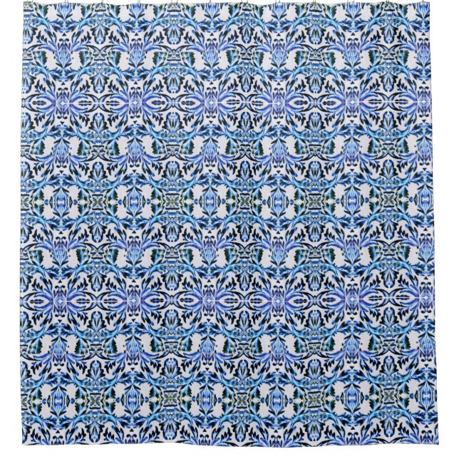 Blaue Duschvorhang mit gerolltem Blatt (Vorderseite)