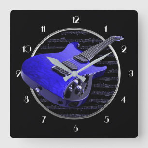 Blaue E-Gitarren-Quadrat-Wanduhr Quadratische Wanduhr