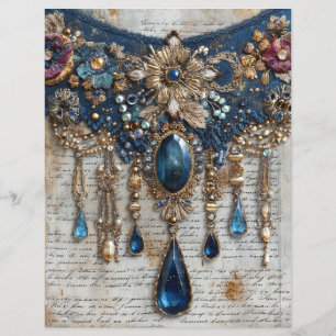 Blaue Edelsteine Stickerei Junk Journal Scrapbook 