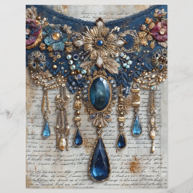 Blaue Edelsteine Stickerei Junk Journal Scrapbook  (Vorderseite)