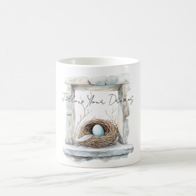 Blaue Ei-Vogelnestfeder Kaffeetasse (Mittel)