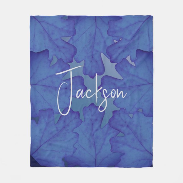 Blaue Eiche Leaf Personalisiert Fleecedecke (Vorderseite)