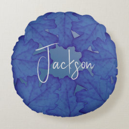 Blaue Eiche Leaf Personalisiert Rundes Kissen