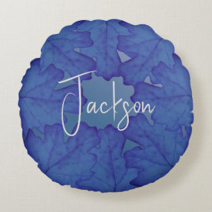 Blaue Eiche Leaf Personalisiert Rundes Kissen