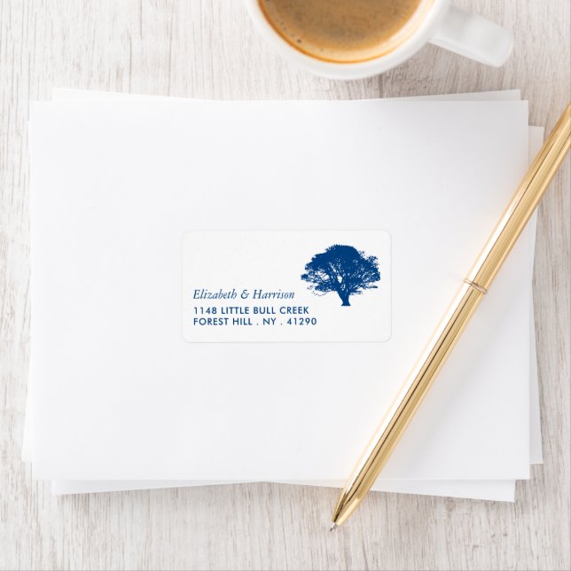 Blaue Eiche, rustikale und minimalistische Hochzei Adressaufkleber (Insitu)