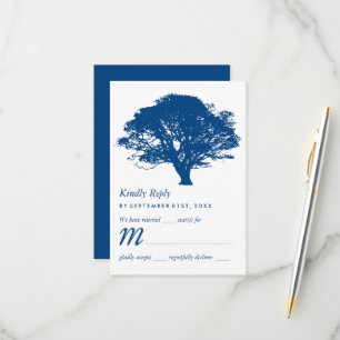 Blaue Eiche, rustikale und minimalistische Hochzei RSVP Karte