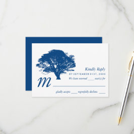 Blaue Eiche, rustikale und minimalistische Hochzei RSVP Karte