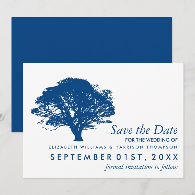 Blaue Eiche, rustikale und minimalistische Hochzei Save The Date (Vorne/Hinten)