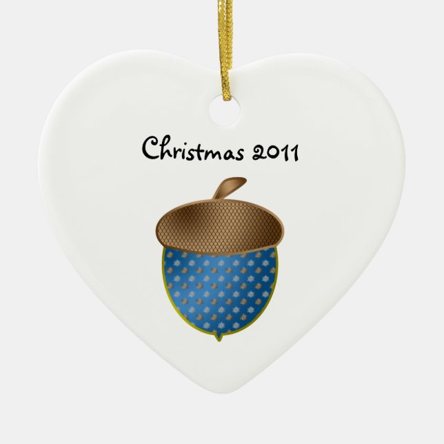 Blaue Eichelweihnachtsverzierung Keramikornament (Vorne)