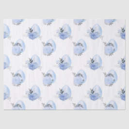 Blaue Eier und Blume auf der White Decoupage Seidenpapier