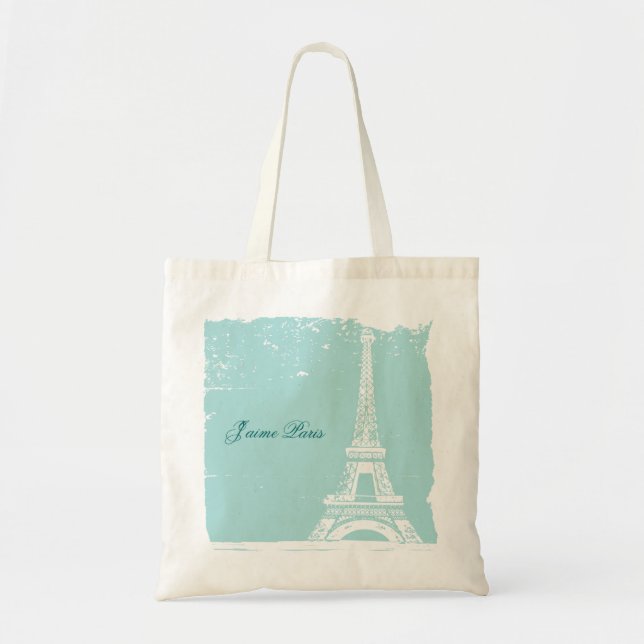 Blaue Eiffel-Turm-Leinwand-Taschen Tragetasche (Vorne)