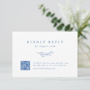 Blaue, einfache Eleganz, botanischer QR-Code Hochz RSVP Karte