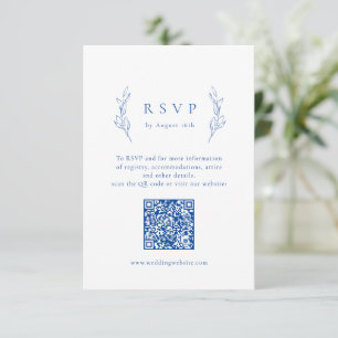Blaue, einfache Eleganz, botanischer QR-Code Hochz RSVP Karte