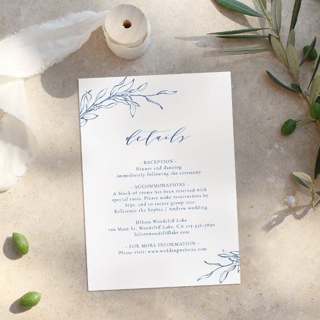 Blaue, einfache Eleganz - Details zur botanischen  Begleitkarte (Blue simple elegance botanical wedding details enclosure card)