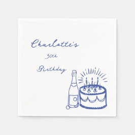 BLAUE einfache Hand Drawn 30. Geburtstag Serviette