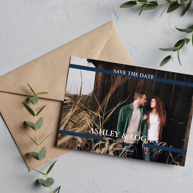 Blaue einfache moderne Hochzeit Speichern Sie das  Save The Date (Von Creator hochgeladen)