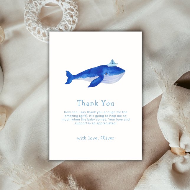Blaue, einfache Unterwasserdusche für Whale Dankeskarte (Blue Simple Under The Sea Whale Baby Shower Thank You Card)