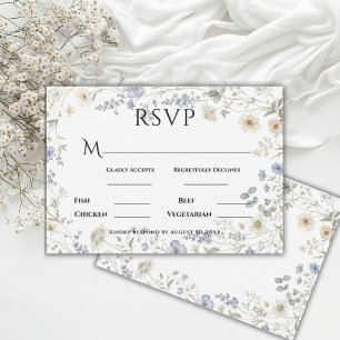 Blaue einfache Wildblumen Hochzeit im Vintage-Stil RSVP Karte