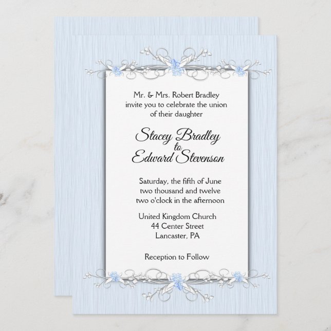 Blaue Einfachheit Traditionelle Hochzeitseinladung Einladung (Vorne/Hinten)