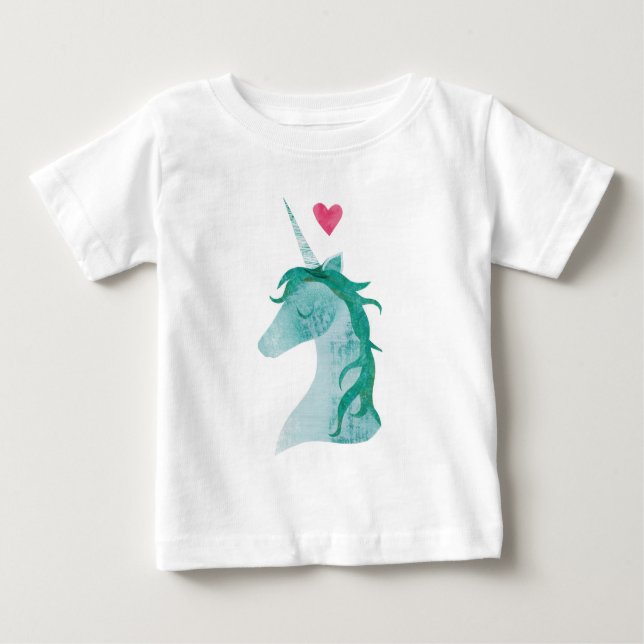 Blaue Einhorn-Magie mit Herzen Baby T-shirt (Vorderseite)