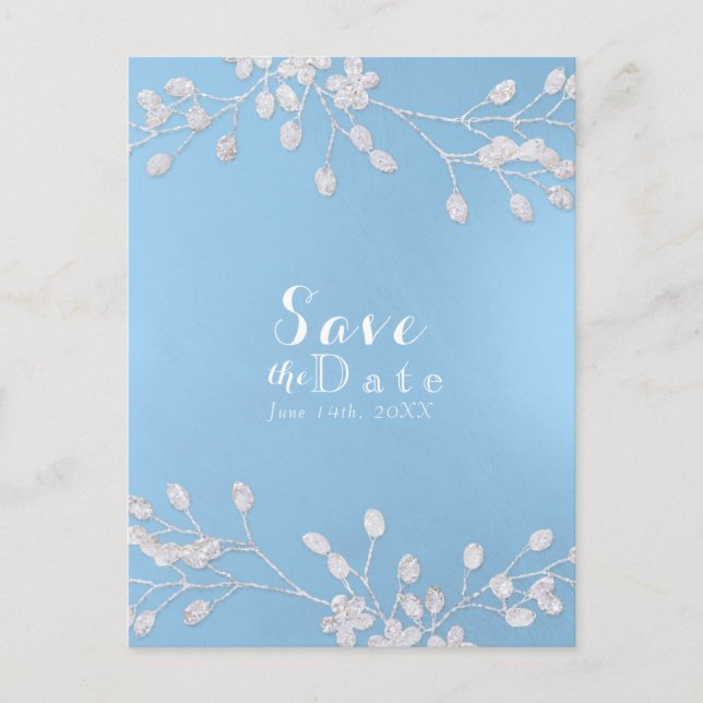 Blaue Einladungen Save the Date von White Floral B (Vorderseite)