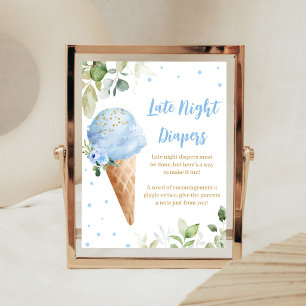 Blaue Eiscreme-Baby-Party-Spät-Nacht-Windeln-Schil Poster