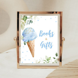 Blaue Eiscreme-Baby-Shower-Bücher-und-Geschenke-Sc Poster