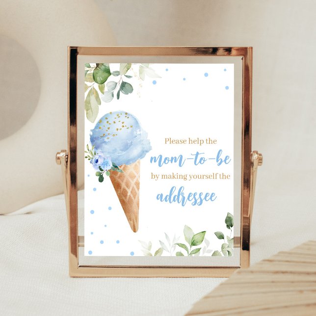 Blaue Eiscreme-Baby-Shower-Umschlag-Stationsschild Poster (Ice Cream Baby Shower Envelope Station Sign)