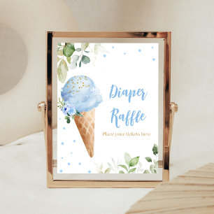 Blaue Eiscreme-Baby-Shower-Windeln-Raffle-Schild Poster