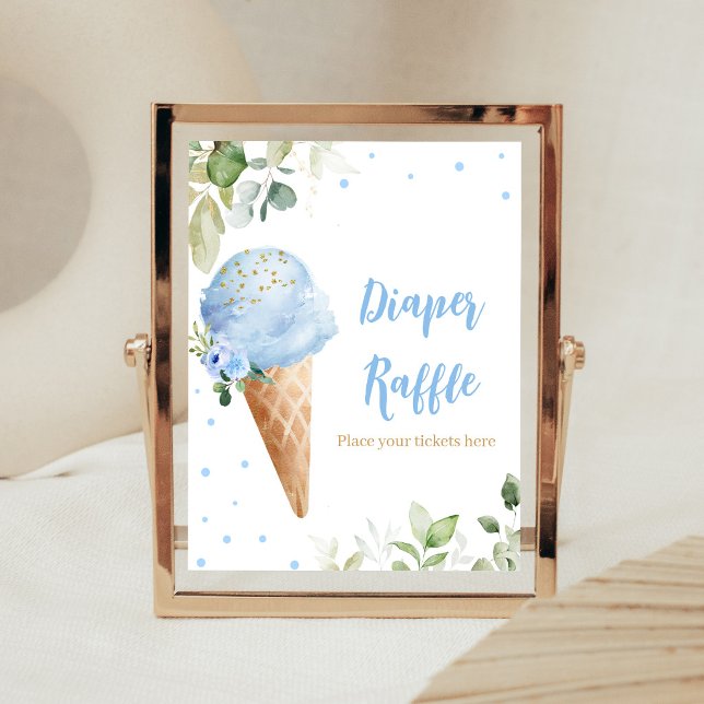 Blaue Eiscreme-Baby-Shower-Windeln-Raffle-Schild Poster (Ice Cream Baby Shower Diaper Raffle Sign)